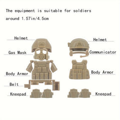 Soldier Kits Body Armor Gas Mask Knee Brace Backpack Building Blocks Toy