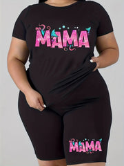 Casual Letter Print Tee & Biker Shorts Set