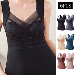 6pcs Lace Tank Tops V Neck Sleeveless Thermal Women's Lingerie