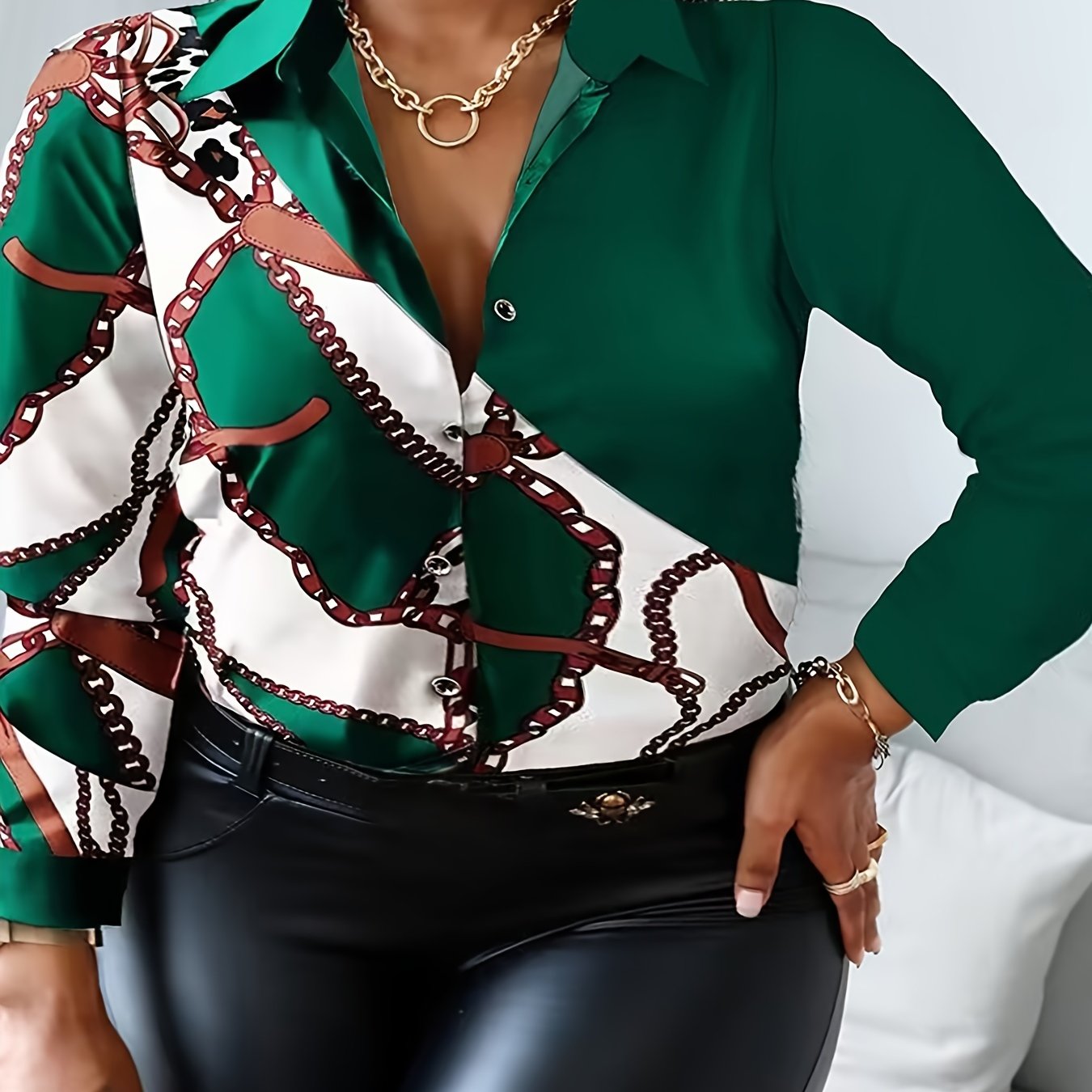 Plus Size Colorblock Graphic Print Long Sleeve Button Up Shirt