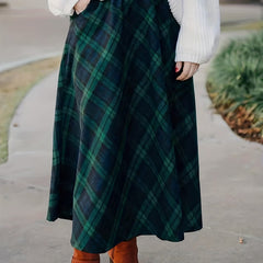 Plaid Print Maxi Skirt with Pockets