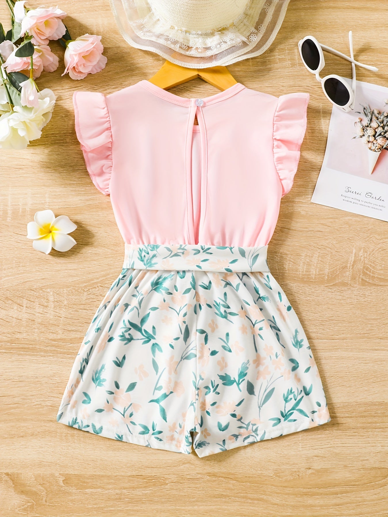 Toddler Girls Ruffle Trim Rompers Jumpsuits For Beach Vacation
