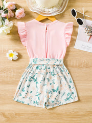 Toddler Girls Ruffle Trim Rompers Jumpsuits For Beach Vacation