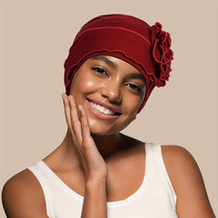 Ruffles Plate Flower Turban Cap Head Wrap Solid Elastic Beanies