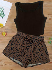 Casual Tank Top & Dalmatian Print Shorts Set for Women