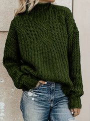 Plaid Cable Knit Sweater Long Sleeve Turtle Neck Pullover