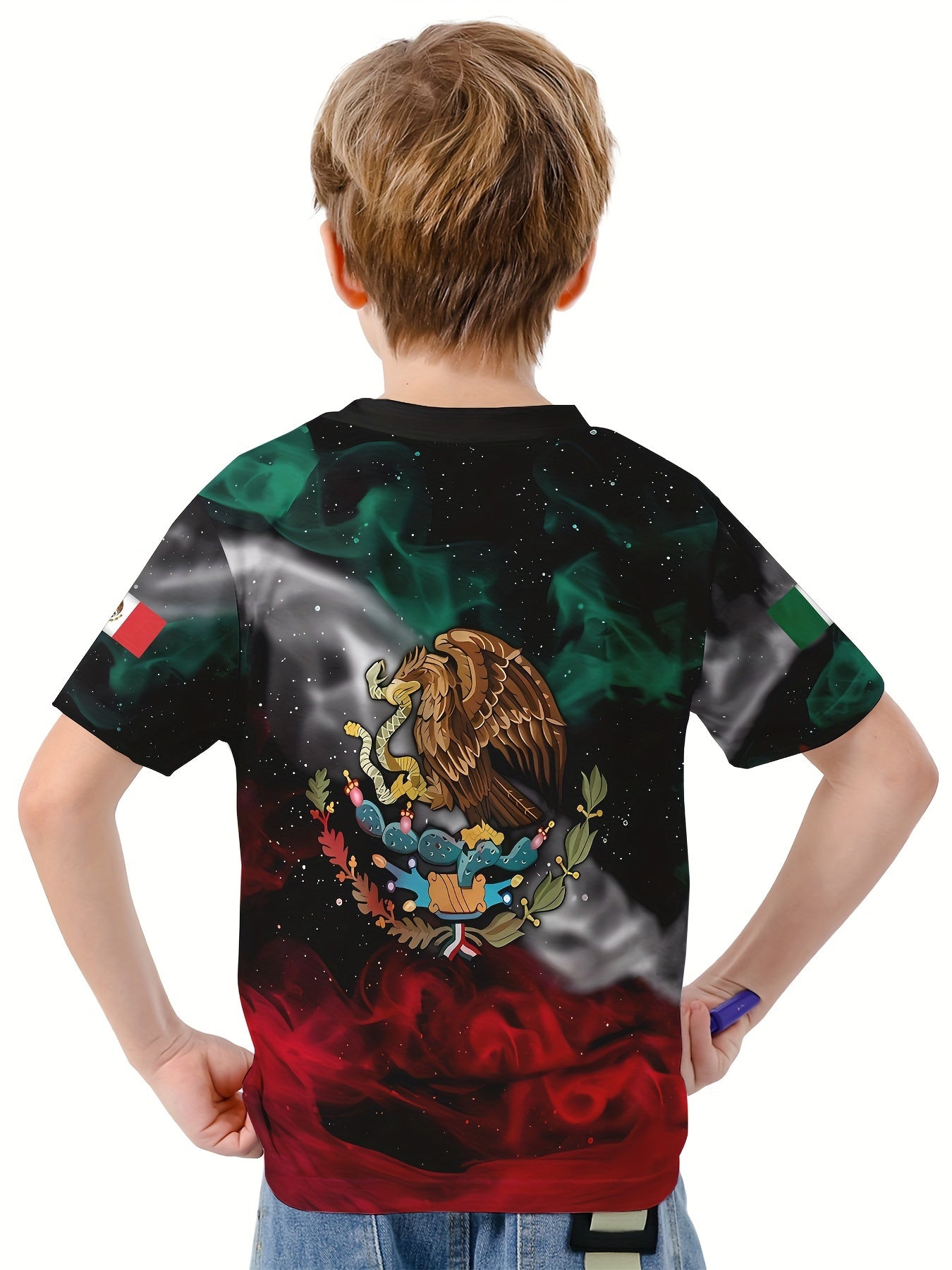 Mexico Flag 3D Print Boys Tee Lightweight Round Nec