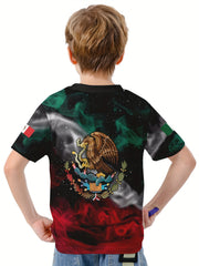 Mexico Flag 3D Print Boys Tee Lightweight Round Nec