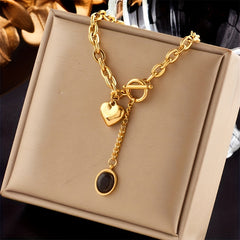 Heart Shape Golden Plating Necklace Retro Party Jewelry