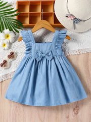 Baby Girl's Casual Bowknot Ruffle Trim Dress for Summer