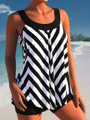 Geometric Print Tank Top & Shorts Swimsuit Set