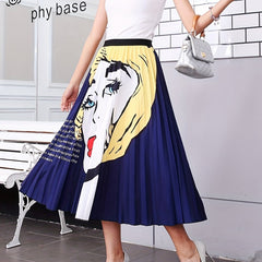 Cartoon Print Elastic Waisted Plus Size A-line Skirt