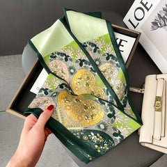 Classic Long Skinny Scarf Floral Print Satin Twilly Neckerchief