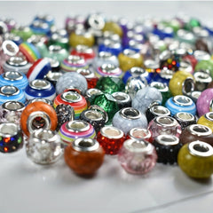 50pcs Mix European Beads Large Hole Crystal Glass Spacer Beads