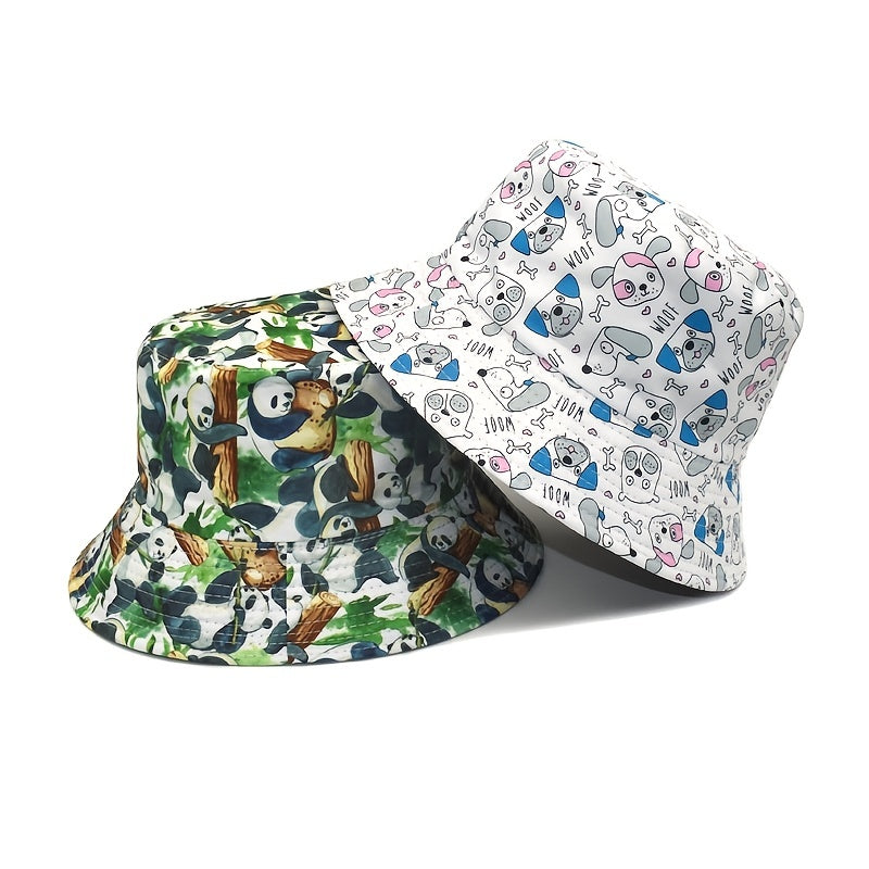 Colorful Print Bucket Hat Panda Dog Flower Cartoon Cloche Hat