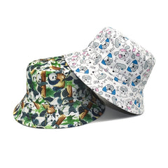 Colorful Print Bucket Hat Panda Dog Flower Cartoon Cloche Hat