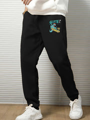 Cartoon Print Men's Sweatpants Solid Drawstring