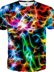 Men's Lightning & Flame Graphic T-shirt Active Stretch 3D Print Tee