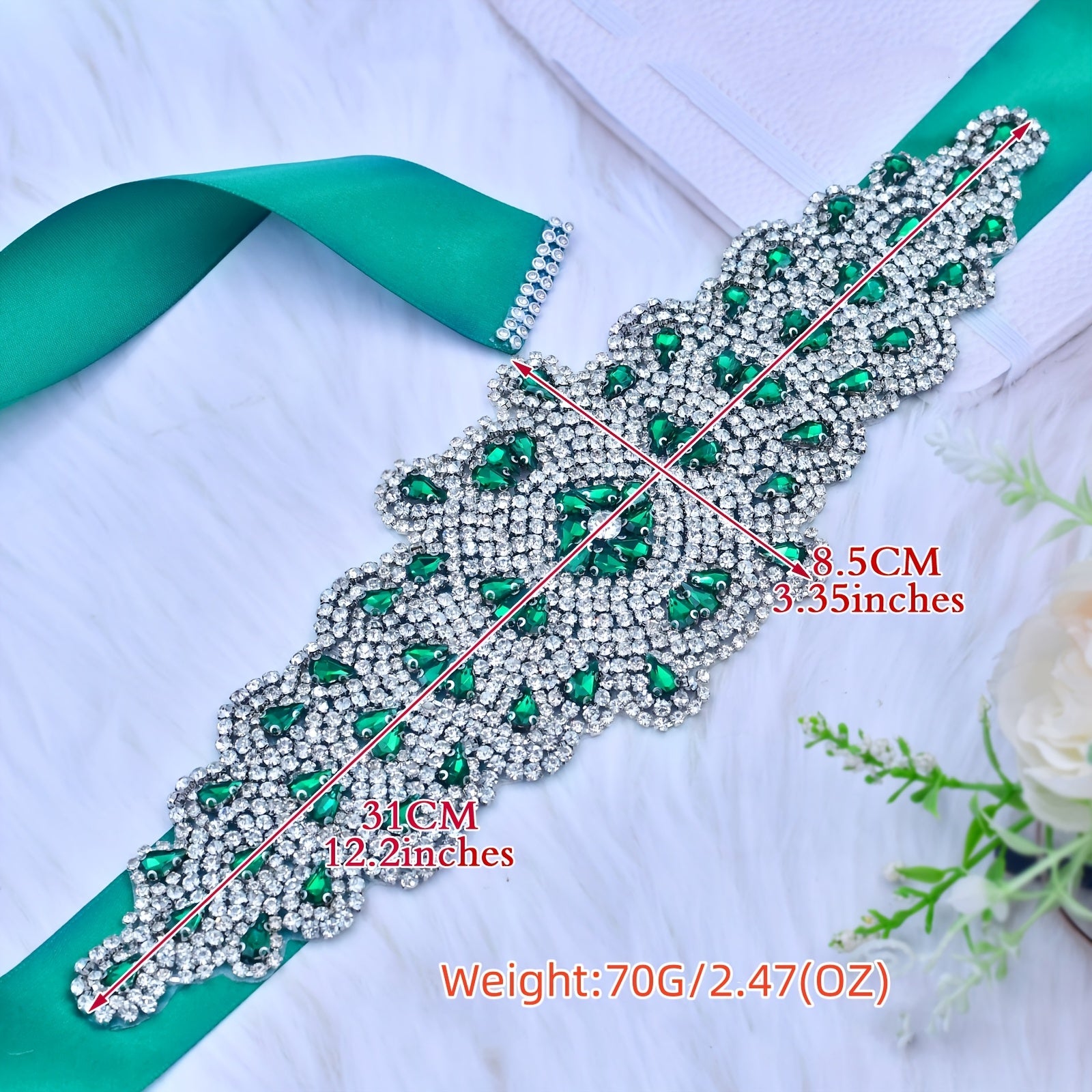 Green Rhinestone Bridal Sash Vintage Baroque Style Women's Dress Jewelry