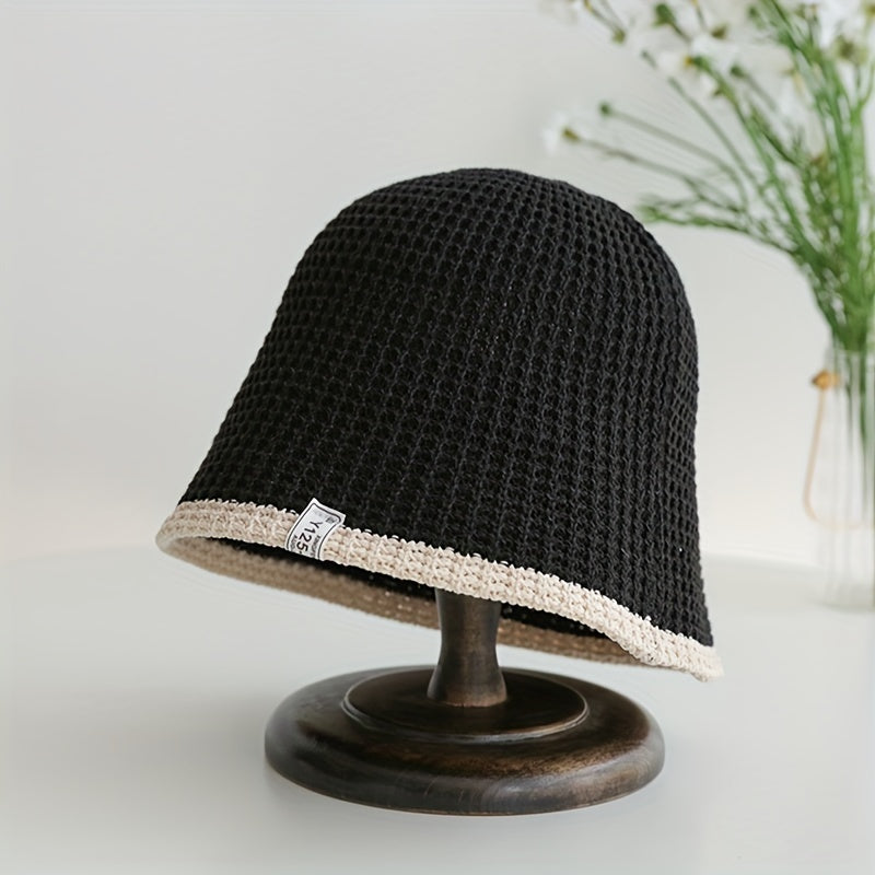 Knitted Bucket Hat Foldable Crochet Cloche Hat Casual Thin Sunscreen Basin Hats
