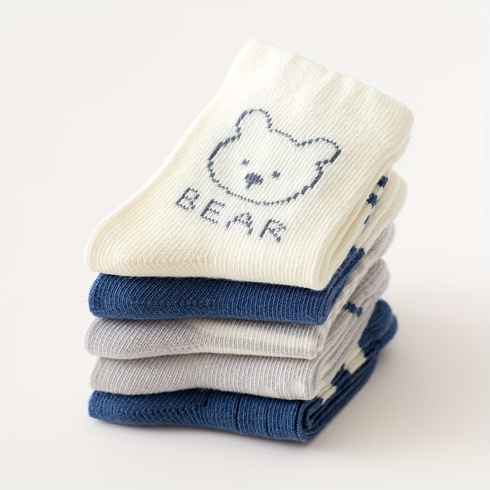 5pairs Boys Cartoon Striped Socks for Autumn Winter