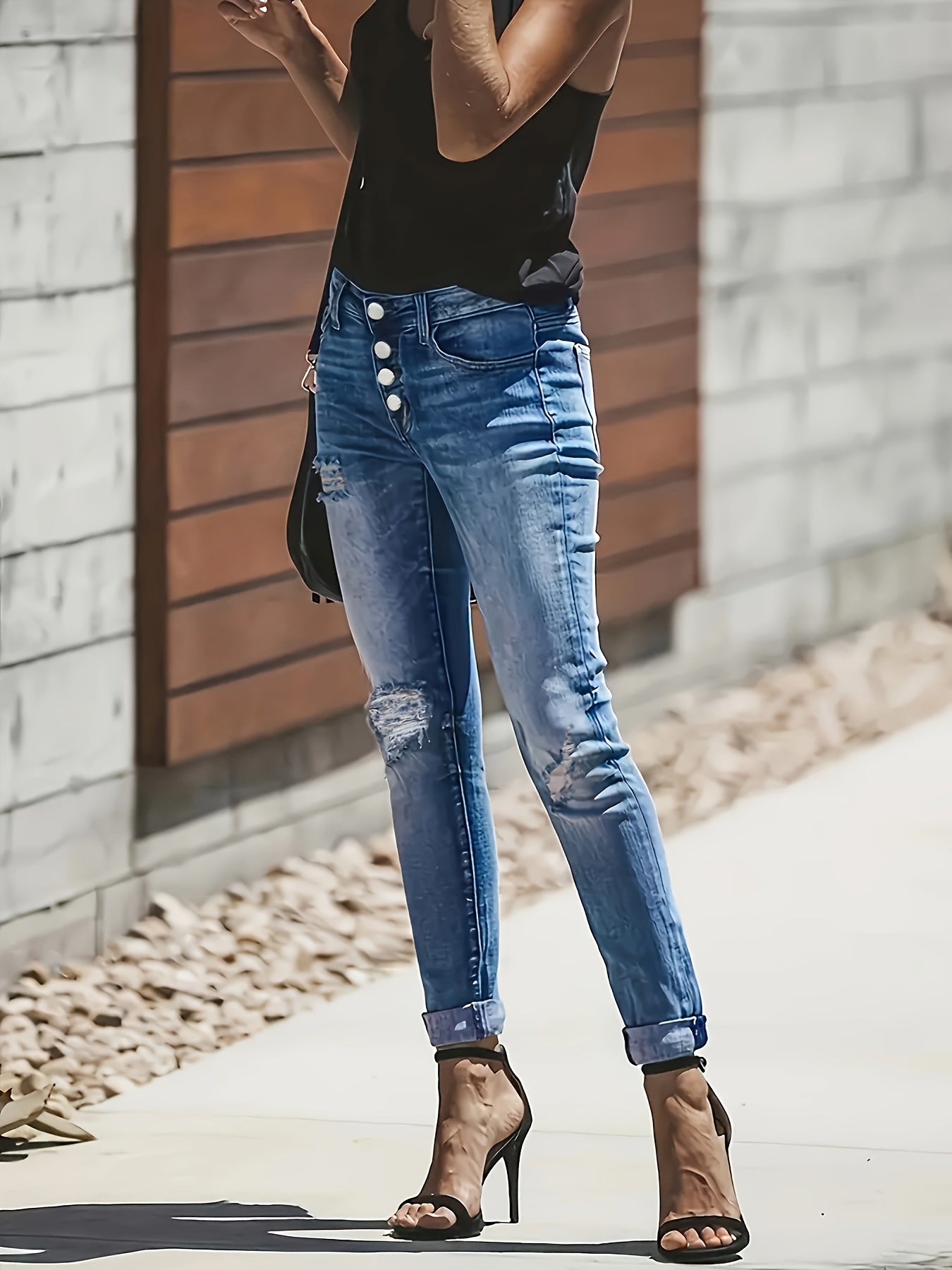 Ripped High Rise Stretch Skinny Jeans
