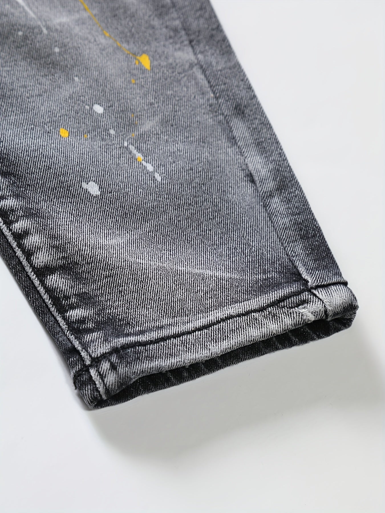 Paint Splatter Ripped Slim Fit Jeans Men's Casual High Stretch Denim Pants