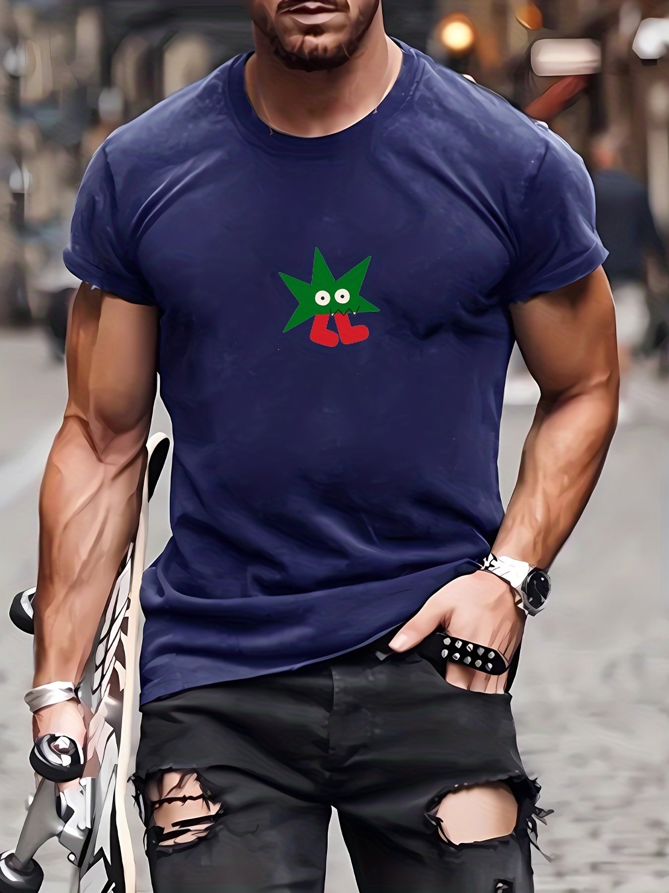 Men's Doodle Pattern T-shirt Active Stretch Breathable Tee
