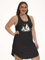 Halloween Cat Ghost & Pumpkin Print Tank Nightdress