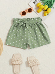 Girls Polka Dot Lace Up Belt Shorts for Summer