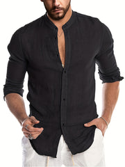 Men's Casual Stand Collar Long Sleeve Shirt for Spring Summer Autumn