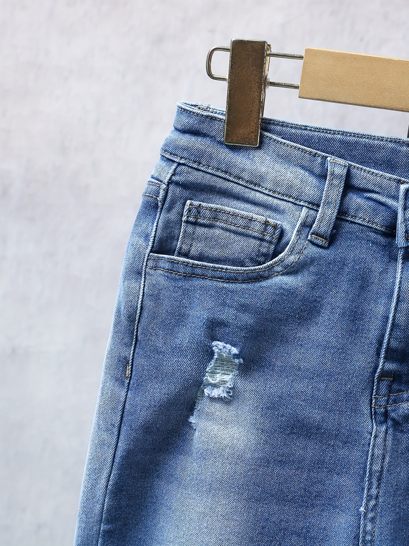 Boys Casual Rip Jeans Straight Leg Stretch Slim Fit Denim Pants