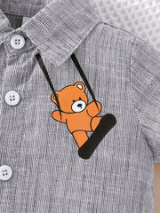 Bear Print Toddler Boys Shirt Short Sleeve Top