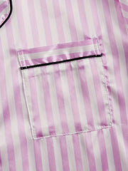 Stripe Print Pajama Set Collared Top & Shorts