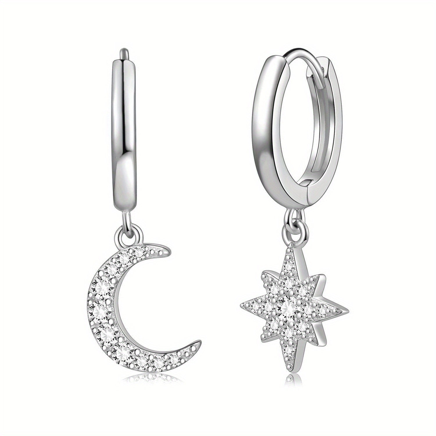 Star & Moon Drop Earrings, Golden Jewelry