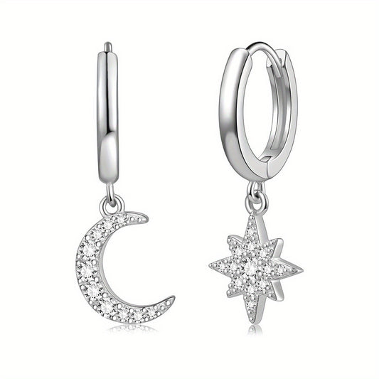 Star & Moon Drop Earrings, Golden Jewelry