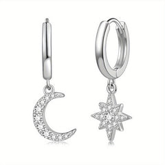 Star & Moon Drop Earrings, Golden Jewelry