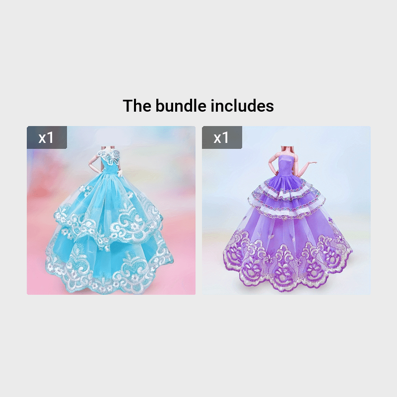 Handcrafted Princess Party Ball Gown Dress with Veil for Doll