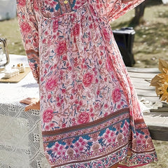 Floral Print Tie Neck Long Sleeve Dress