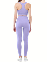 Solid Yoga Set Crop Top & Legging Sports Suit Women's Activewear