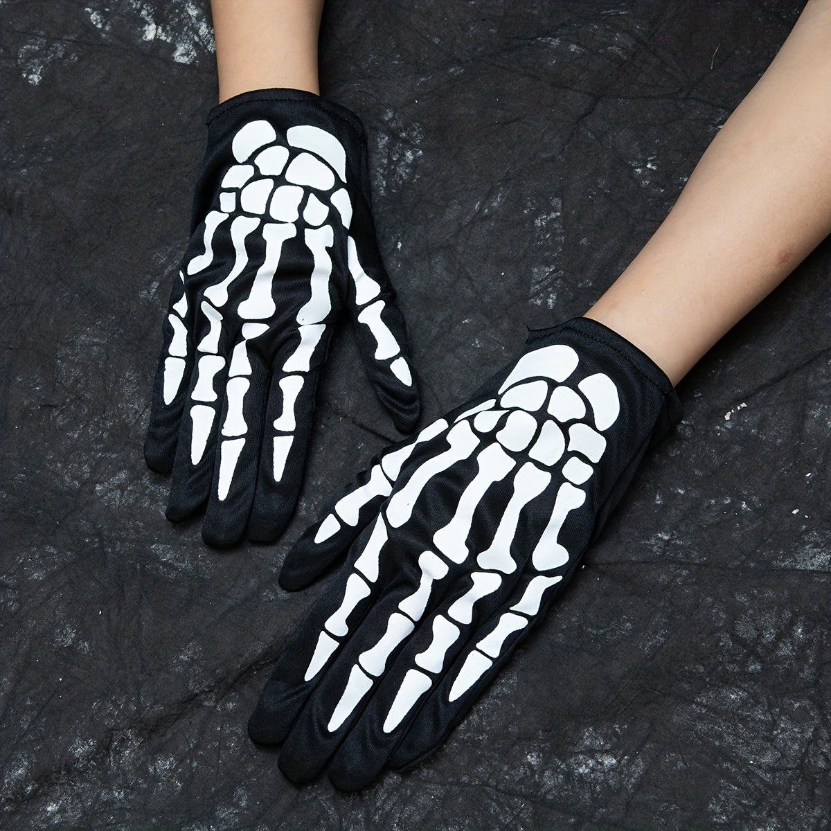 Skull Finger Print Gloves Goth Halloween Decorative Gloves Y2K Unisex Driving