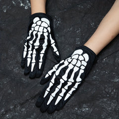 Skull Finger Print Gloves Goth Halloween Decorative Gloves Y2K Unisex Driving