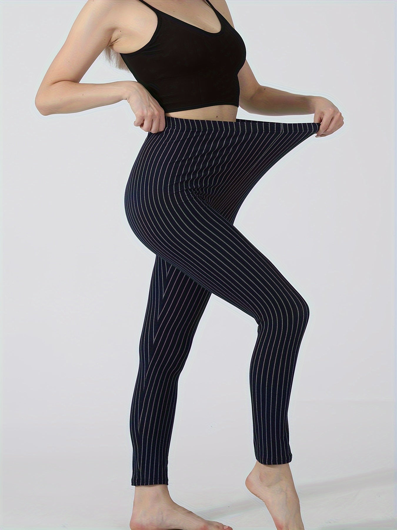 Striped Print Lounge Pants Casual Slim Elastic Waistband Womens Loungewear