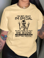 Halloween Skull & Letter Graphic Tee Crew Neck Casual Sports T shirts