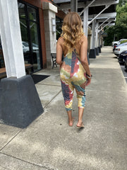Tie Dye Spaghetti Jumpsuit Casual Sleeveless Summer Jumpsuit With Pocket