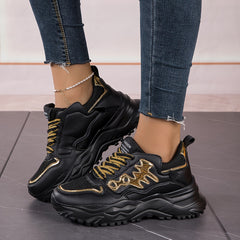 Faux Leather Chunky Sneakers Versatile Running Shoes