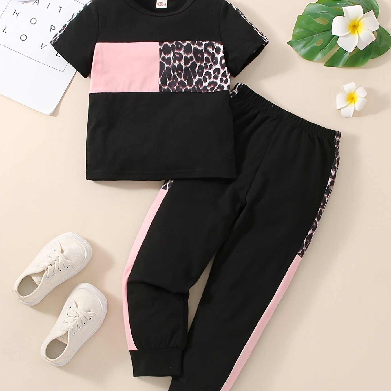 Girls Leopard Print T-shirt & Pants Set