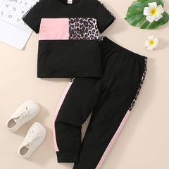 Girls Leopard Print T-shirt & Pants Set