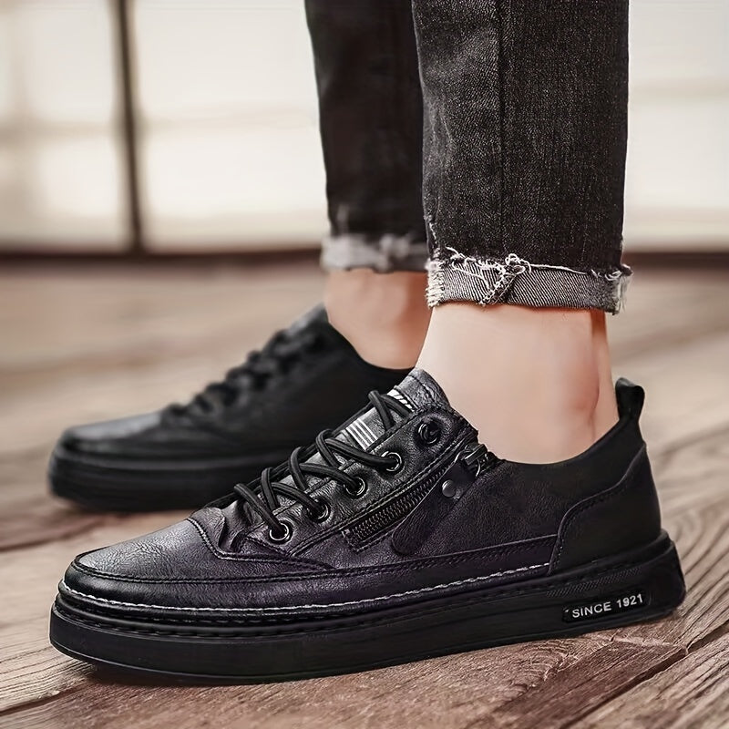 Men's PU Leather Lace up Sneakers Comfortable Walking Shoes
