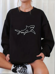 Women's Shark Graphic Sweatshirt Long Sleeved Casual Pullover